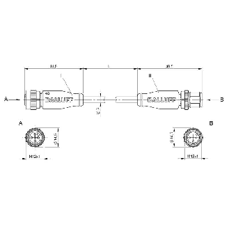 M12A Fem Droit 5p/M12A Mâle Droit 3p; PVC 3x0.34 Gris Cpc 1,5m-Lire la description