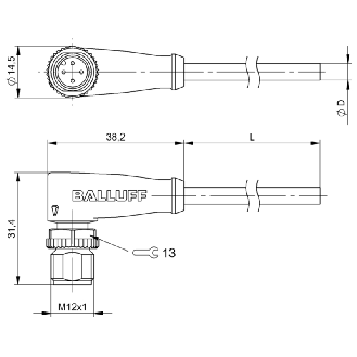 M12A Mâle Droit 4p LED NO/NF; Câble PVC 4x0.34 Gris Cpc 5m-Lire la description