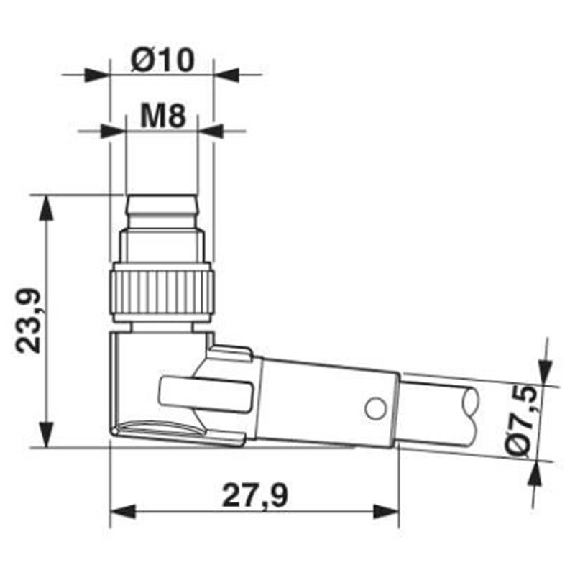 M08A Fem Coudé 3p/M08A Mâle Coudé 3p; Câble PUR 3x0,25 Gris Cpc 0.3m-Lire la description
