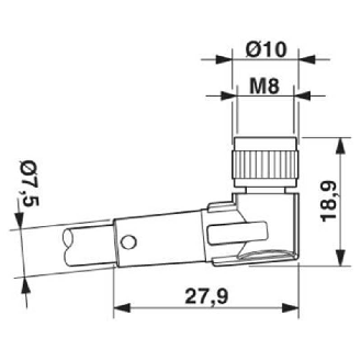 M08A Fem Coudé 3p/M08A Mâle Coudé 3p; Câble PUR 3x0,25 Gris Cpc 0.3m-Lire la description