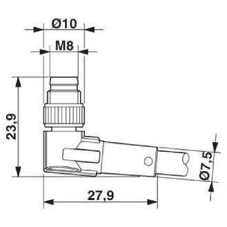 M08A Fem Coudé 3p/M08A Mâle Coudé 3p; Câble PUR 3x0,25 Gris Cpc 0.3m-Lire la description