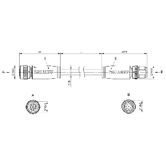 M12A Fem Droit 8p/M12A Mâle Droit 8p; PUR 8x0,25 Noir Cpc 1m-Lire la description