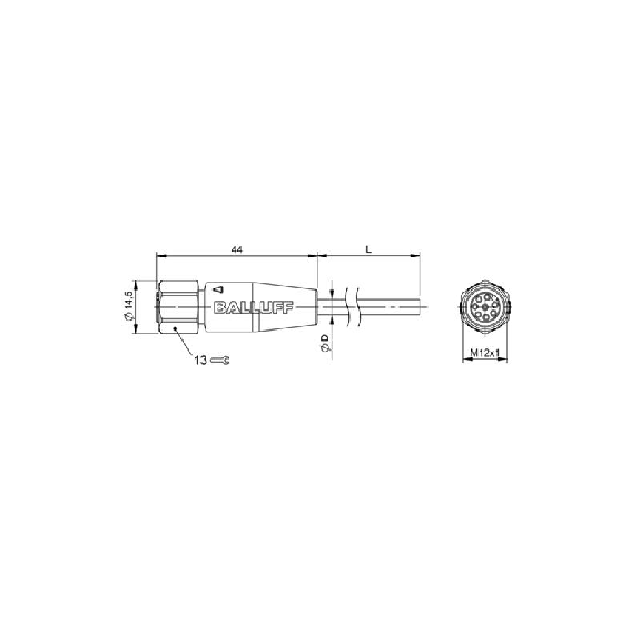 M12A Fem Droit 8p Inox WD; Câble PVC 8x0.25 Gris Cpc 5m-Lire la description