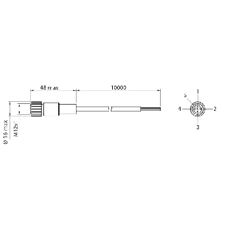 M12A Fem Droit 5p; Câble PVC 10m-Lire la description