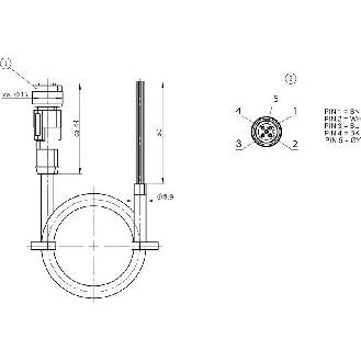 M12A Fem Droit 5p; Câble PVC 5x0.34 20m-Lire la description