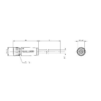 M12A Fem Droit 8p; Câble PUR 8x0.25 Jaune Cpc 15m (30V)-Lire la description