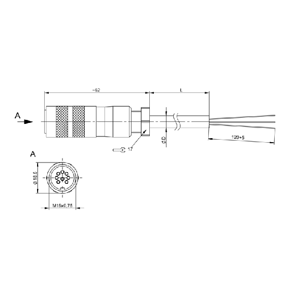 M16 Fem Droit 8p; Câble PUR Blindé 8x0.25 Noir Cpc 50m-Lire la description