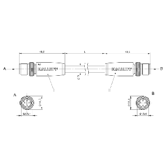 M12D Mâle Droit 4p/M12D Mâle Droit 4p; TPE Blindé AWG24 Bleu Cpc 0.6m-Lire la description