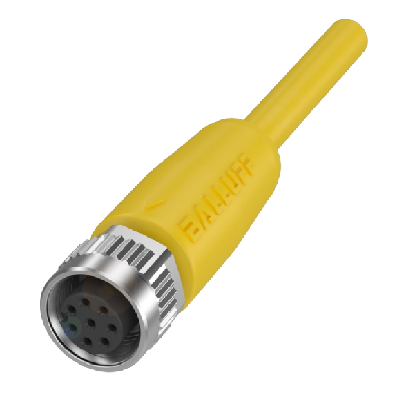 M12A Fem Droit 8p; Câble PUR 8x0.25 Jaune Cpc 10m (30V)-Lire la description