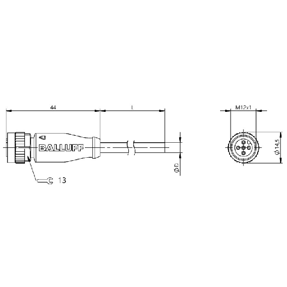 M12A Fem Droit 5p; Câble TPE-O 3x0.34 Noir 5m-Lire la description