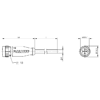 M12A Fem Droit 5p; Câble TPE-O 3x0.34 Noir 5m-Lire la description