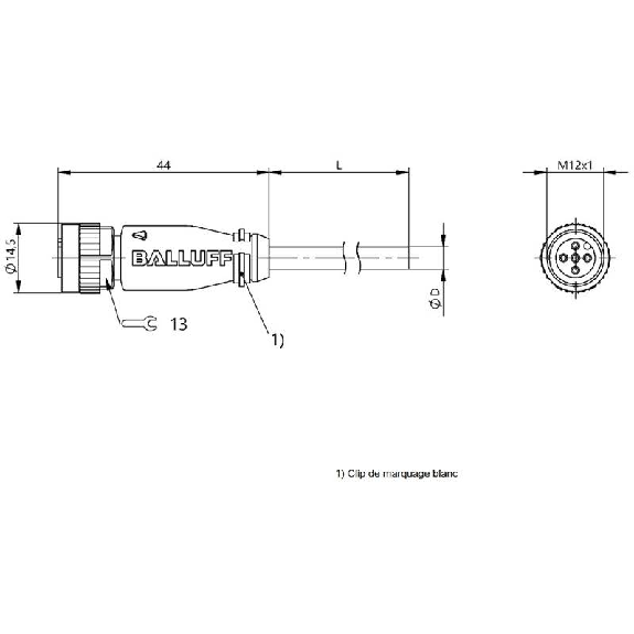 M12A Fem Droit 5p; Câble PUR 4x0.34 Noir 10m (250V)-Lire la description