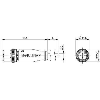 M12A Mâle Droit 4p; Câble PUR 4x0.34 Noir Cpc 0,6m (250V)-Lire la description