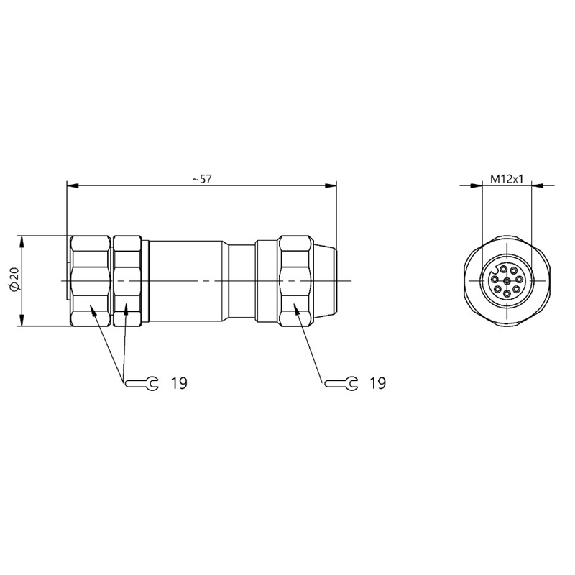 M12A Mâle Droit 8p Inox; Bornes à vis (x8) <0.50mm², Ø5.5-8.6mm-Lire la description