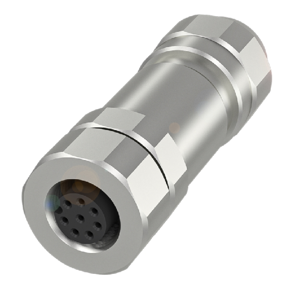 M12A Mâle Droit 8p Inox; Bornes à vis (x8) <0.50mm², Ø5.5-8.6mm-Lire la description