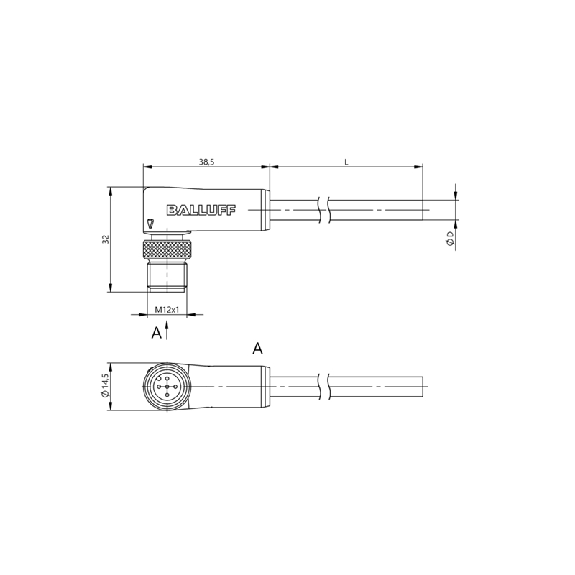 M12A Mâle Coudé 5p; Câble PUR Blindé 5x0.34 Noir Cpc 10m (60V)-Lire la description