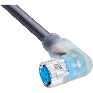 M08A Fem Coudé 4p LED; Câble PUR 4x0.25 Noir Cpc 2m-Lire la description