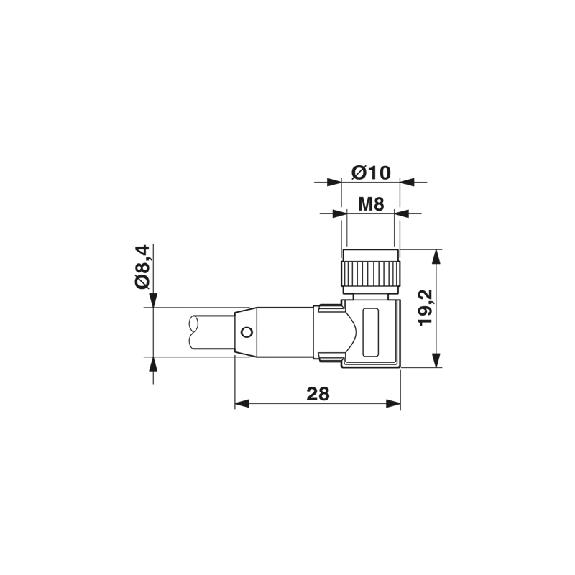 M08A Fem Coudé 3p LED (x2); Câble PUR Gris/Noir 10m-Lire la description