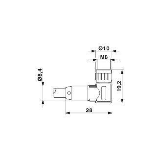 M08A Fem Coudé 3p LED (x2); Câble PUR Gris/Noir 10m-Lire la description