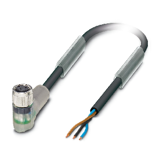 M08A Fem Coudé 3p LED (x2); Câble PUR Gris/Noir 10m-Lire la description