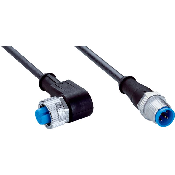 M12A Fem Coudé 5p/M12 Mâle Droit 5p; Câble PUR 5x0,34 Noir Cpc 5m-Lire la description