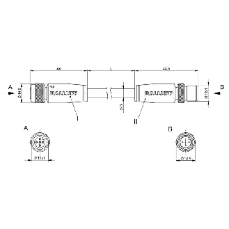 M12A Fem Droit 5p/M12A Mâle Droit 3p; PUR 3x0.34 Noir Cpc 3m Blindé-Lire la description