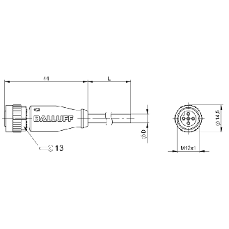 M12A Fem Droit 5p LED PNP NO; Câble PUR Noir Cpc 15m (30Vdc)-Lire la description