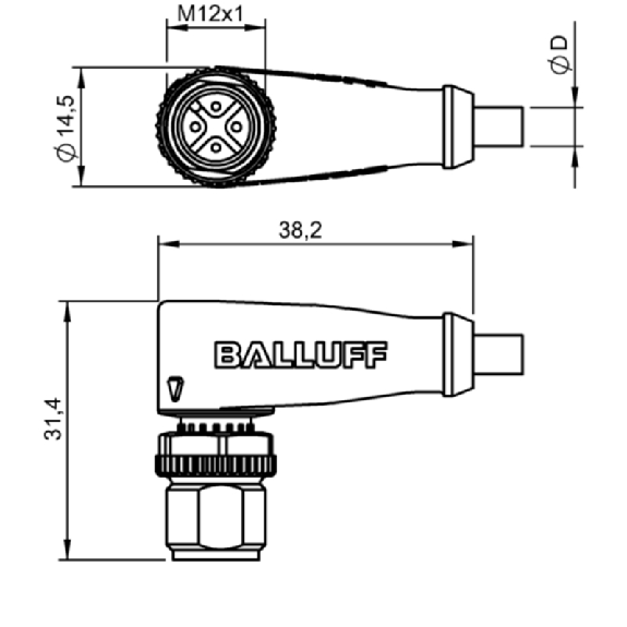 M12A Mâle Coudé 4p; Câble PUR 4x0.34 Noir Cpc 10m (250V)-Lire la description