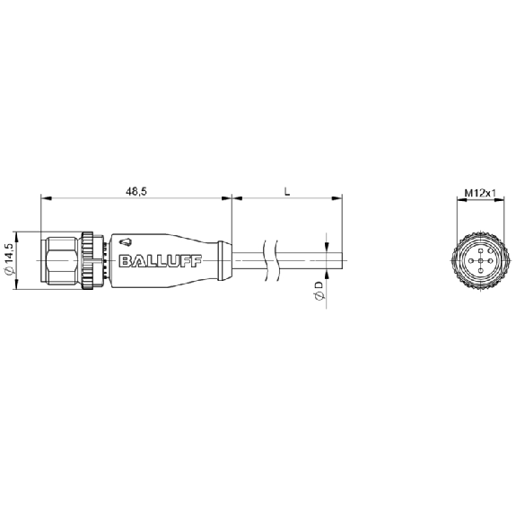 M12A Mâle Droit 5p; Câble PUR 5x0.34 Noir Cpc 30m (60V)-Lire la description