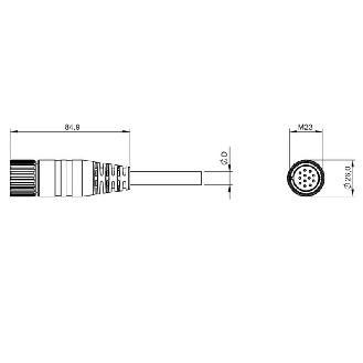 M23 Fem Droit 12p; Câble PUR Blindé 11x(0.50+1.0) Noir Cpc 25m (250V)-Lire la description