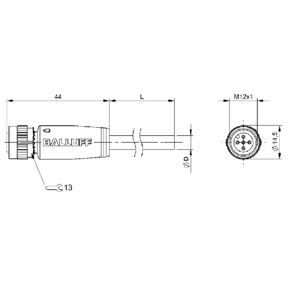 M12A Fem Droit 5p; Câble PUR 4x0.75 Noir 5m (250V) M12A Fem Droit 5p; Câble PUR 4x0.75 Noir 5m (250V)-Lire la description