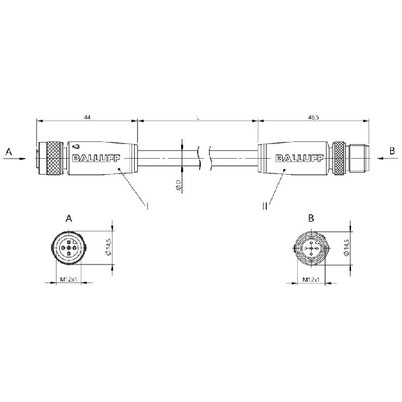M12A Fem Droit 5p/M12A Mâle Droit 5p; PVC Blindé Gris 0.6m-Lire la description