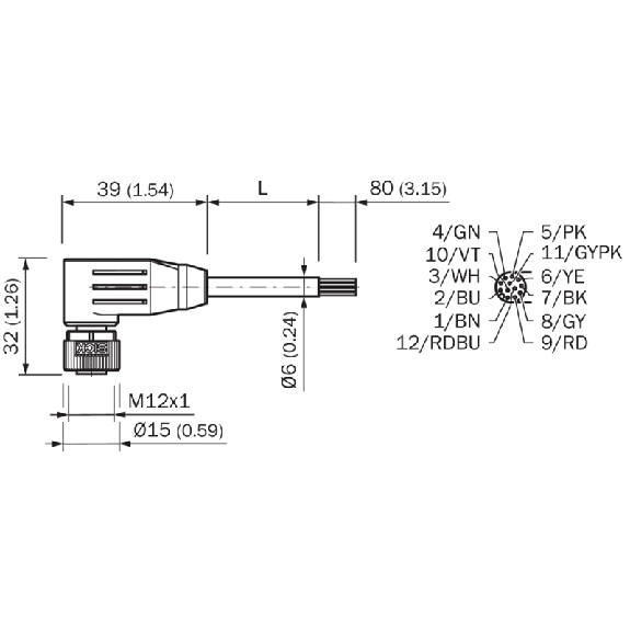 M12A Fem Coudé 12p; Câble PUR 12x0.14 Noir Cpc 10m (30V)-Lire la description