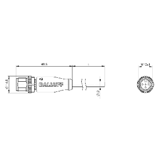 M12A Fem Droit 5p; Câble PUR 5x0.34 Noir Cpc 2m (60V)-Lire la description