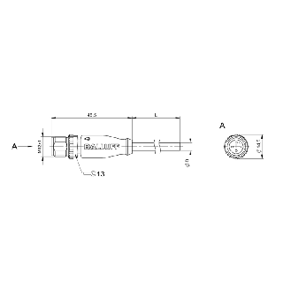 M12A Mâle Droit 4p; Câble PUR 4x0.14 Noir Cpc 0.35m (250V)-Lire la description