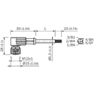 M12A Fem Coudé 5p; Câble PVC 5x0.34 Gris 10m-Lire la description