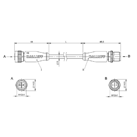 M12A Fem Droit 5p/M12A Mâle Droit 5p; Câble PUR 5x0.34 Noir Cpc 2m-Lire la description
