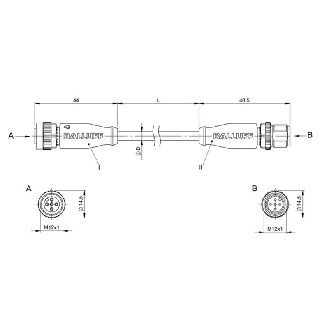 M12A Fem Droit 5p/M12A Mâle Droit 5p; Câble PUR 5x0.34 Noir Cpc 2m-Lire la description