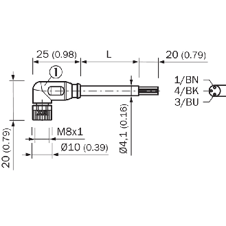 M08A Fem Coudé 3p LED; Câble PUR 3x0,25 Noir Cpc 10m-Lire la description