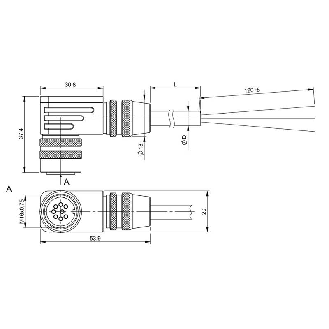 M16 Fem Coudé 8p; Câble PUR Blindé 8x0.25 Noir Cpc 5m (60V)-Lire la description