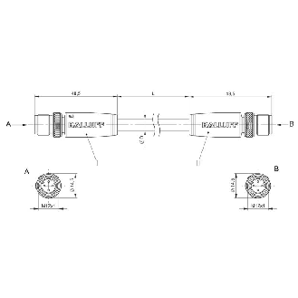 M12D Mâle Droit 4p/M12D Mâle Droit 4p; TPE Blindé AWG24 Bleu Cpc 20m-Lire la description