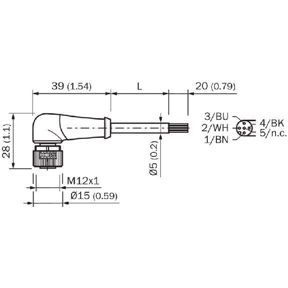 M12A Fem Coudé 4p; Câble PVC 4x0.34 Gris 25m-Lire la description