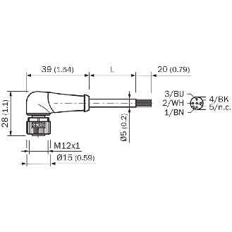 M12A Fem Coudé 4p; Câble PVC 4x0.34 Gris 25m-Lire la description