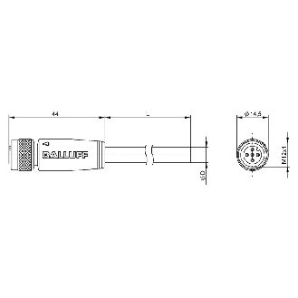 M12A Fem Droit 5p; Câble FEP 4x0,34 Noir 5m (250V)-Lire la description