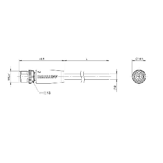M12A Mâle Droit 12p; Câble PUR 12x0.25 Noir Cpc 5m (30V)-Lire la description