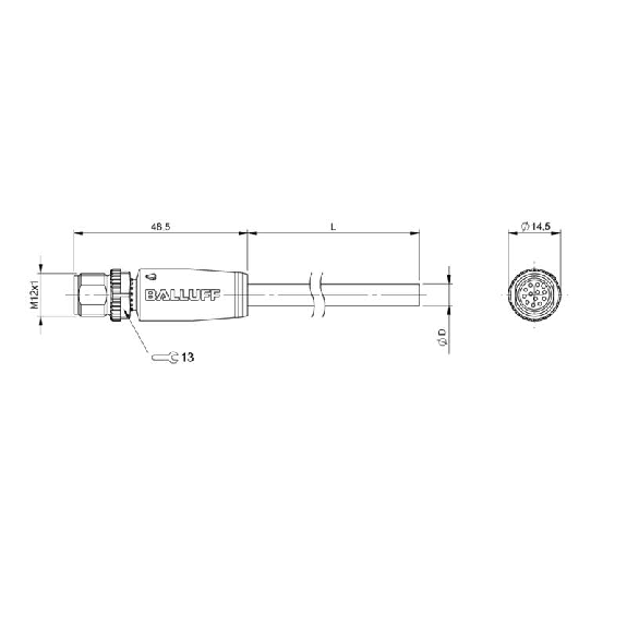 M12A Mâle Droit 12p; Câble PUR 12x0.25 Noir Cpc 5m (30V) M12A Mâle Droit 12p; Câble PUR 12x0.25 Noir Cpc 5m (30V)-Lire la description