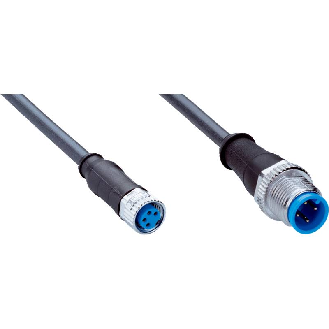 M08A Fem Droit 4p/M12A Mâle Droit 4p; Câble PUR 4x0.25 Noir Cpc 0.6m-Lire la description