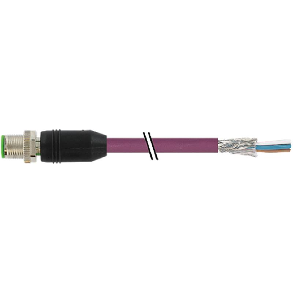 M12D Mâle Droit 4p; Câble PUR Blindé 2x2x0.34 Violet Ethernet 3m-Lire la description