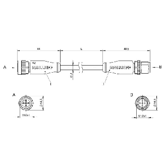 M12A Fem Droit 5p/M12A Mâle Droit 5p; PUR soudage 5x0.34 Orange 5m-Lire la description