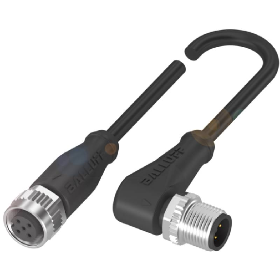 M12A Fem Droit 5p/M12A Mâle Coudé 4p; PUR 4x0.34 Noir Cpc 10m-Lire la description
